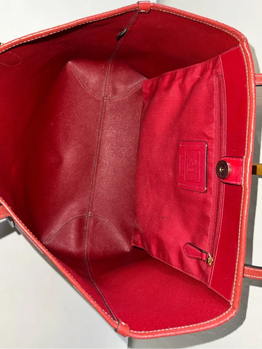 Coach x Tom Wesselman 2023 City Tote signature khaki w red smile mouth lips